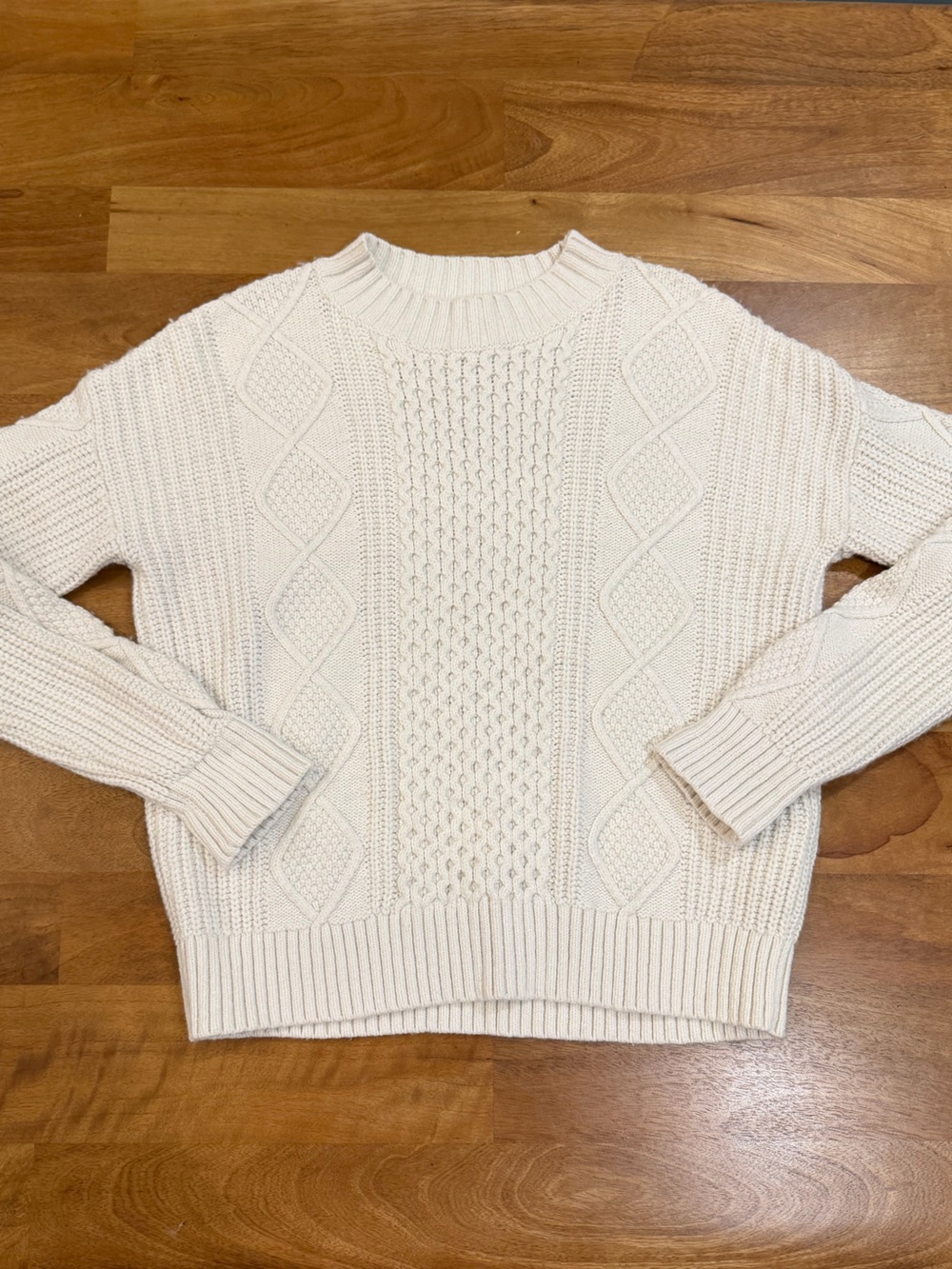 Banana Republic Ivory Cable-Knit Cotton and Wool Blend Crewneck Sweater Size M